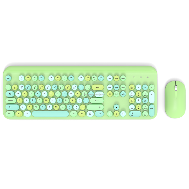 Full Size Office Computer Retro Wireless Keyboard Mouse Combo 2.4GHz Mixed Color Wireless Keyboard for Mac PC Desktop Laptop