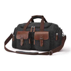 Custom Light Weight Fashion Canvas <b>Duffle</b> <b>Bag</b> Oversized Genuine <b>Leather</b> Weekend Travel <b>Bag</b> with Zipper Closure for Men and Women - Product Image 4