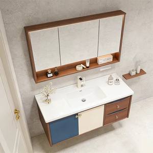 Mueble de Baño <span class=keywords><strong>Bauhaus</strong></span> con Bloques de Color, Gabinete de Baño de Madera con Espejo de Pared Incluido, Accesorios para Baño de Apartamento - Product Image 3