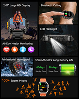 KR100 Outdoor Herren Smartwatch 1200mAh Akku 2,01 Zoll HD-Bildschirm BT-Anruf LED-Taschenlampe 1ATM Wasserdicht 107 Sportmodi OEM