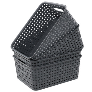 Panier de rangement simple en plastique rectangulaire avec poignée pour organiser le désordre du bureau, le salon, le bureau d'étude ou comme support à collations - Product Image 1