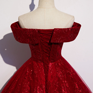Vestido de Noche Rojo con Hombros Descubiertos, Apliques de Encaje, Corsé, Vestido de Gala con Lentejuelas, Vestido Formal para Fiesta - Product Image 4