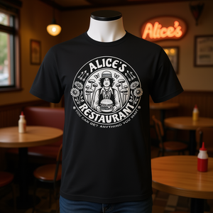 Camiseta gráfica con estampado de Mushroom Hamburger Man de Alice's Restaurant, color negro, unisex para adultos - Product Image 3