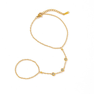 Bracelet à doigts en acier inoxydable, anneau rond avec zircone cubique sertie pavé, pour femme, bijou cadeau - Product Image 4