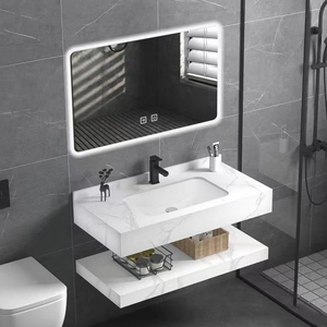 Coiffeuse <span class=keywords><strong>de</strong></span> <span class=keywords><strong>salle</strong></span> <span class=keywords><strong>de</strong></span> <span class=keywords><strong>bain</strong></span> suspendue en marbre blanc <span class=keywords><strong>de</strong></span> luxe avec pierre frittée, petite armoire murale flottante - Product Image 2