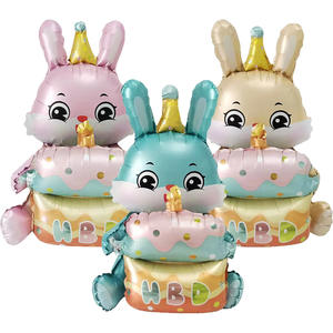 Globos 3D de película de aluminio para pastel de cumpleaños, decoración de conejito, globos de conejo, pastel de feliz cumpleaños, pollitos, suministros para fiesta de Pascua - Product Image 1