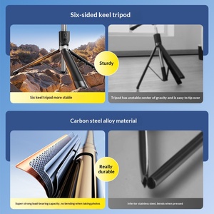 Mini <span class=keywords><strong>trépied</strong></span> sans fil en acier inoxydable pour selfie, support de téléphone portable télescopique intégré pour diffusion en direct et photographie - Product Image 4
