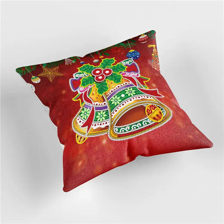 Decoración regalo pintado a mano 3D fundas de almohada con campana de Navidad diamante Dotz funda de cojín de Navidad para decoración del hogar