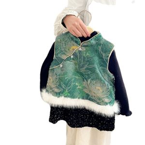 Tongxingyuan Girls Chinese Style Tang Suit Set Thickening Sequin Skirt With Fur Trim Party Wear - Product Image 5
