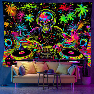 Tapisserie réactive aux UV avec personnage de dessin animé hippie, lumière noire, musique DJ, animal, anime, tapisserie pour décoration murale de chambre à coucher, fête, kawaii - Product Image 4