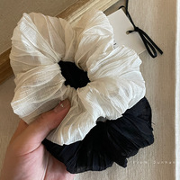 Aksesoris Rambut Pernikahan Desain Bunga Cincin Rambut Hitam Putih Kain Elastis Tinggi Buatan Tangan Lipit Manis Gaya Korea Baru