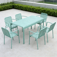 Ensemble de salle à manger en métal jaune vif pour l'extérieur, table et chaises en aluminium avec accoudoirs pour jardin, terrasse et café