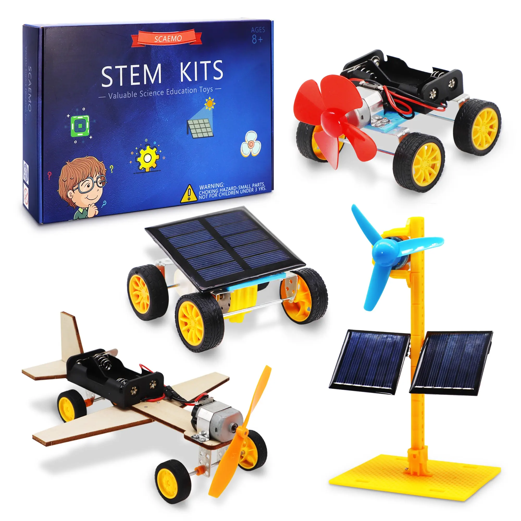 CYOEST 4 sets in 1 Electric Science Experiment Projects,Educational Building Car Kit for Kids,DIY STEM Solar Motor Toys