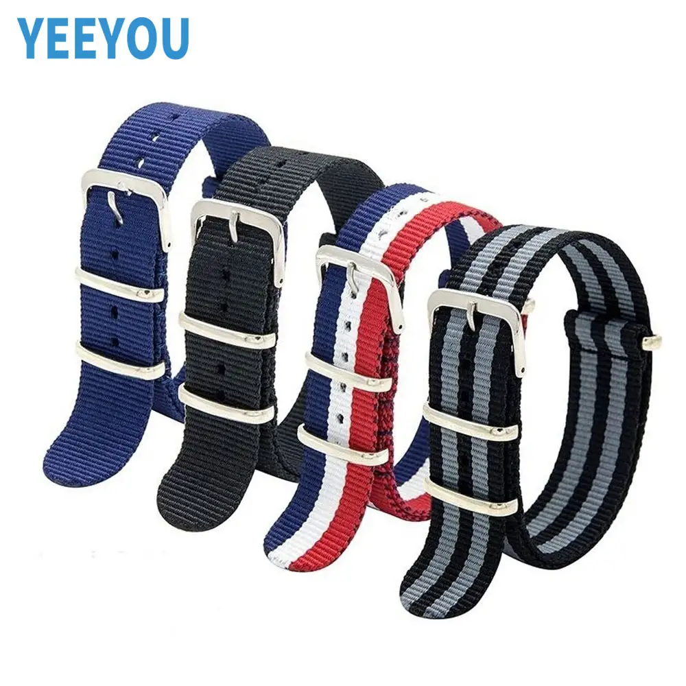 Wholesale Custom Printed Military Navy Blue Orange Original Fabric Unique Nylon Striped Watch Strap Band 18mm 20 mm