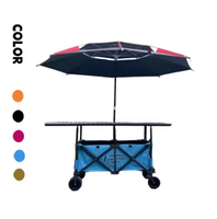 Chariot pliant compact pour marchand de rue, nouveau modèle, avec grande table et auvent relevable, en métal à quatre roues, 110x60x60cm, pour marché nocturne
