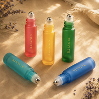 Flacon en verre dépoli de 5 ml et 10 ml avec bille métallique, coloré, pour parfum et huiles essentielles