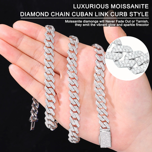 Cadena cubana de moissanita de 8mm, 10mm, 12mm, 14mm, chapada en oro de 18K, plata de ley 925, con incrustaciones de circonitas, pasa el probador de diamantes, para hombre - Product Image 4