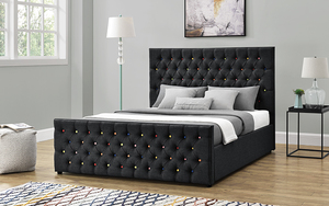 Роскошная кровать Willsoon для саней с платформой и пуговицами, двуспальная кровать для хранения газового подъемника из черной ткани - Product Image 2