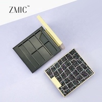 Boîte à bijoux de luxe en cuir noir avec logo doré personnalisé emballage de palette de fards à paupières miroir 6 couleurs 6 pan