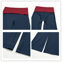 Nouvelle combinaison de yoga légère en tissu brossé doux, style caraco dos nu, avec blocs de couleur superposés, taille repliable, très extensible et respirante pour femme
