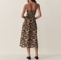 Robe midi décontractée d'été pour femme à imprimé floral, bretelles spaghetti, coupe trapèze, sans manches, tissée, respirante et à volants