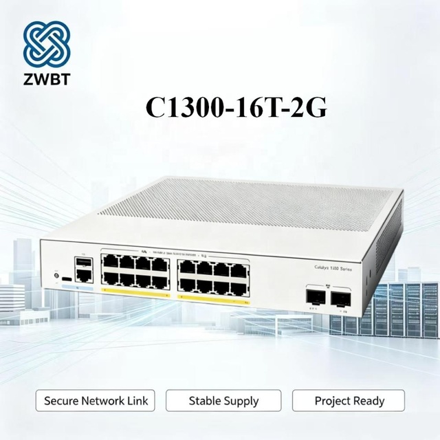 Cisco Switch C1300-16T-2G 16-Port Gigabit Layer 2 Managed Switch 2 SFP Uplinks Fanless 1U Rackmount for Small Business