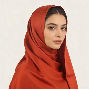 Hijab islamique ethnique de haute qualité, foulard en satin uni long, hijab de couleur unie, hijab de grande taille pour femmes musulmanes - Product Image 1