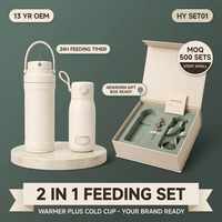 Ensemble de voyage pour l'alimentation des bébés, chauffe-biberon portable 450 ml + refroidisseur de lait en poudre 300 ml USB-C 316 SS 24H, cadeau pour nouveau-né OEM HY-SET01