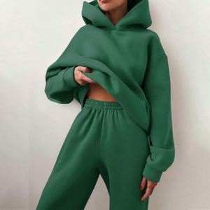 Ensemble sweat à capuche et pantalon de survêtement pour femme, décontracté, de haute qualité, confortable, respirant, écologique, hiver, sans logo, coupe ample, en polaire épaisse - Product Image 5