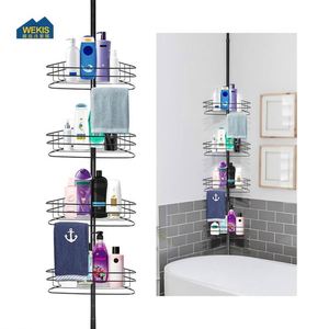 WEKIS Custom Black Metal Bath Wall Mounted Adjustable <b>Basket</b> Bathtub Holder Hanging Tension Pole Mesh Corner Rack Caddy <b>Shelf</b> - Product Image 4