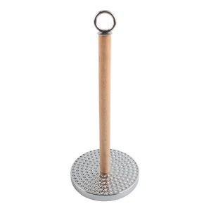 Wooden Rod <b>Circular</b> Base Modern Minimalist Design Stainless Steel Free Standing Toilet Paper Holder Stand - Product Image 2