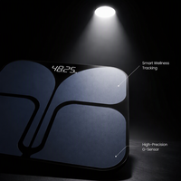Báscula de Grasa Corporal Bluetooth con Pantalla LED Oculta de Vidrio Templado Negro para el Hogar, Baño, Sistema de Seguimiento de Peso y IMC Personal, Artículo Profesional