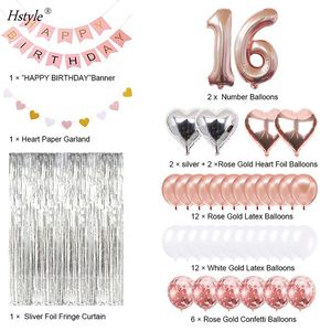 Set de Decoración para Fiesta de <span class=keywords><strong>16</strong></span> Años, Pancarta de <span class=keywords><strong>Feliz</strong></span> <span class=keywords><strong>Cumpleaños</strong></span>, Globos de Número <span class=keywords><strong>16</strong></span> en Oro Rosa, Cortina de Lluvia Plateada E3016 - Product Image 2