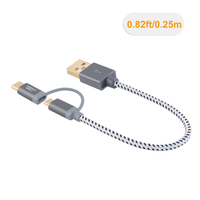 Kabel USB 2.0 ke Micro dengan Adaptor USB Type-C Male ke Micro USB B Female 2 in 1 Kabel Charger Anyaman Aluminium