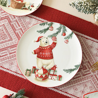 Assiette de Noël ronde en porcelaine, style ours polaire mignon, émaillée et embossée, haute valeur esthétique, cadeau créatif pour la maison