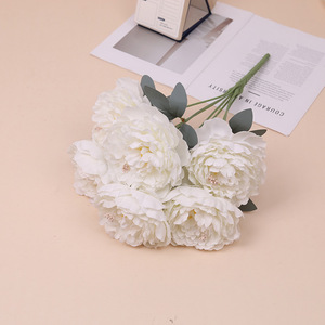 Décorations florales artificielles en soie de luxe nordique à 7 têtes, motif pivoine peinture à l'huile, pour arrangements de mariage - Product Image 5