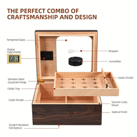 Humidor à cigares de voyage JH transparent laqué avec hygromètre numérique, en bois de cèdre, pour bureau