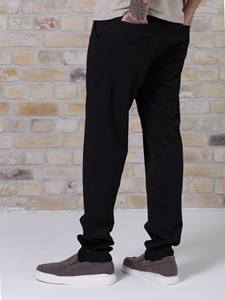 Men Black Straight Fit Chino Trousers Classic Casual Cotton Pants <b>Elastic</b> <b>Waist</b> Zipper Accent - Product Image 3