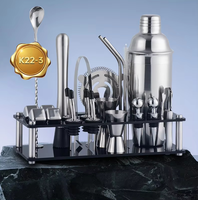 Ensemble de shakers à cocktails en acier inoxydable durable avec logo personnalisé, 12 pièces, kit d'outils de bar, support en acrylique, mélangeur pour barman à domicile, accessoires de bar