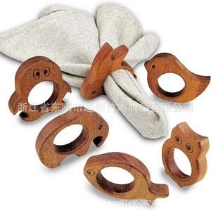 Juego de servilleteros de madera hechos a mano con forma de animales de dibujos animados, ecológicos, para decoración de fiestas. - Product Image 2