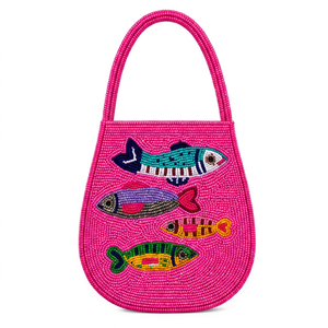 Hand Beaded Fish Shoulder Bag Handmade Beaded Tote Bag <b>Pink</b> Summer Beach <b>Purse</b> Women Fashion Handbag Wholesale - Product Image 1