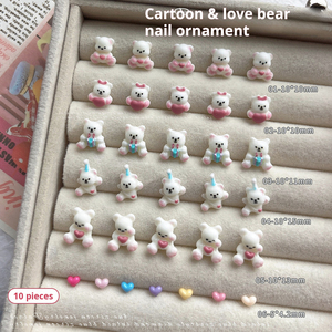 Breloques 3D en résine en forme de cœur d'ours, décorations d'ongles mignonnes de dessin animé à empiler pour la manucure - Product Image 2