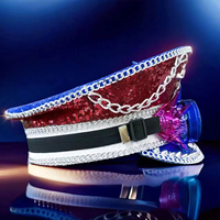 Casquettes de fête en gros 3 MOQ, rouge, blanc, bleu, à sequins, style capitaine, avec lunettes steampunk et pointes pentagramme, pour le 4 juillet, festivals, plage et fêtes en extérieur