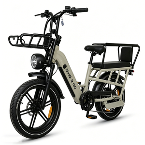 Vélo électrique <span class=keywords><strong>cargo</strong></span> 20 pouces à cadre bas, <span class=keywords><strong>2</strong></span> <span class=keywords><strong>places</strong></span>, pour famille, moteur sans balais, batterie lithium 48V 15AH, cadre en aluminium, double suspension - Product Image 2