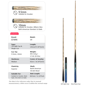 Mesa Paleta De <span class=keywords><strong>Billar</strong></span> 3/4 Conjunto y 1 pieza Snooker Cue Set con estuche/bolsa 57 pulgadas 18OZ American Standard 16 Balls Ash Wood Cue - Product Image 2