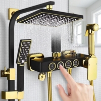 Nouvelle Tendance Robinet de Douche Mural à Injection d'Air Haute Pression avec Boutons Noir et Or