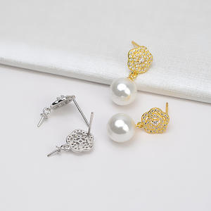 Boucles d'oreilles en argent S925 avec double perle de 6-8 mm, pour femme, 4368, accessoires de bricolage, plateau vide, belles boucles d'oreilles en perles - Product Image 2