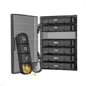 JH Medibox Boîte à pilules portable 7 jours 28 compartiments en plastique PP noir, organiseur hebdomadaire de grande capacité, conteneur de voyage - Product Image 1