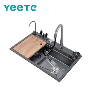 Lavello da Cucina YEETE in Acciaio Inox 304 con Rivestimento Nano, Portacoltelli, Vasca Singola Rettangolare, Montaggio a Incasso - Product Image 1