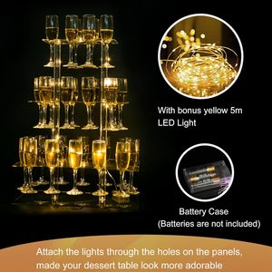 Bespoke ที่วางจอแสดงผลแชมเปญอะคริลิคใสแบบช่อง32ช่องพร้อมไฟ LED แก้วไวน์3ชั้นสำหรับปาร์ตี้ - Product Image 3